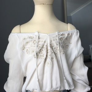 white and gold flowy crop top